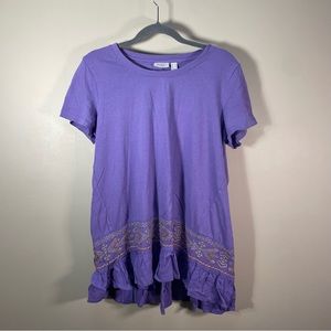 LOGO by Lori Goldstein Cotton Modal Embroidered Top w/ Ruffle Hem Size M